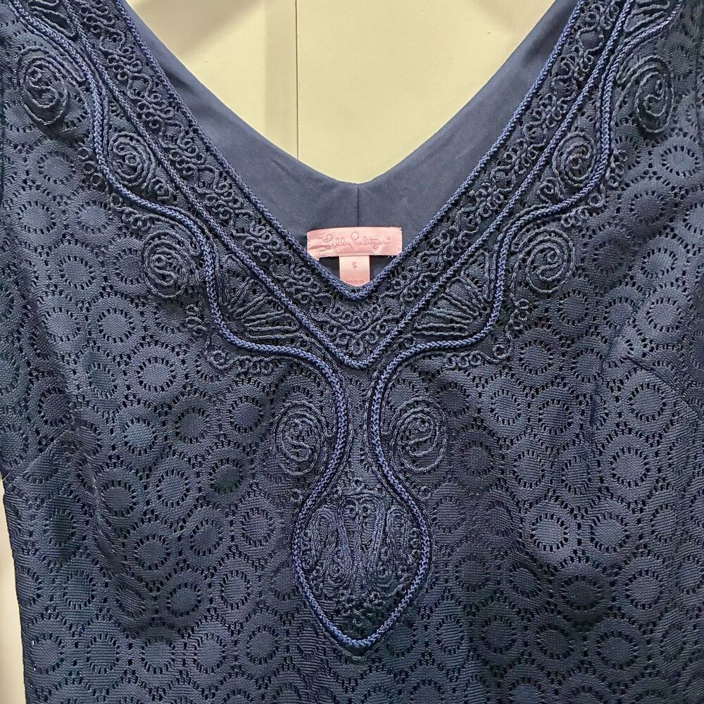 Lilly Pulitzer Alden Navy Eyelet Lace Shift Dress Sm Bell Sleeve Resort Preppy - Picture 5 of 12